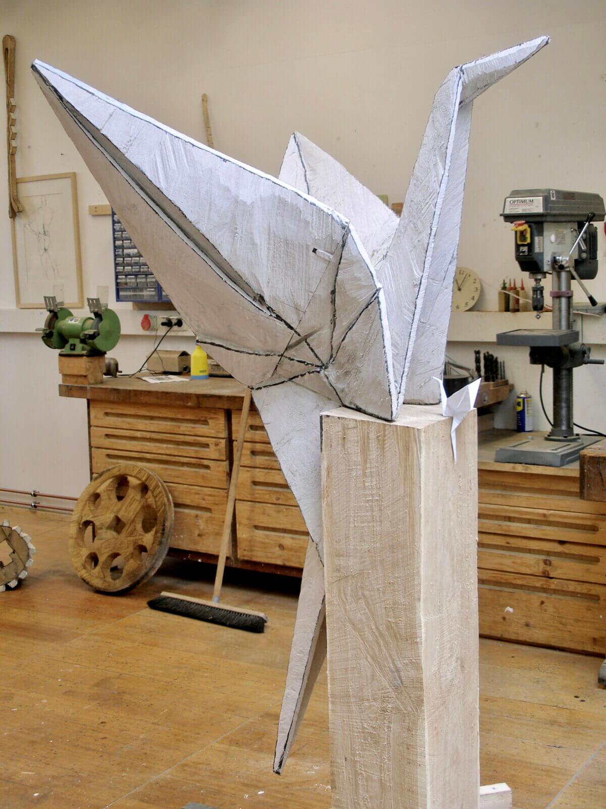 Origamiekranich - Eiche gefasst